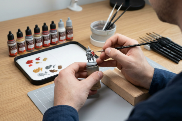 Estabilidade da pintura em áreas minúsculas usando apoio de mão e postura correta