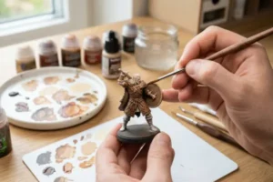 Pintura de superfícies orgânicas como couro, pele e madeira em miniaturas