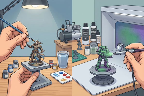 3 Comparação prática entre pintura com pincel e aerógrafo em miniaturas