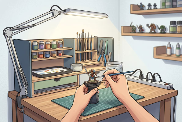 Montagem de um setup ideal para pintura de miniaturas em espaços pequenos